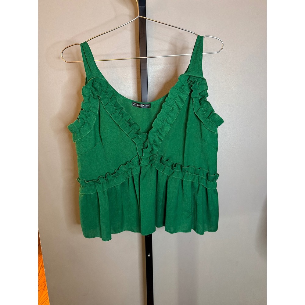 SHEIN Green Ruffle Peplum Camisole V-Neck Sleeveless Blouse Womens Medium